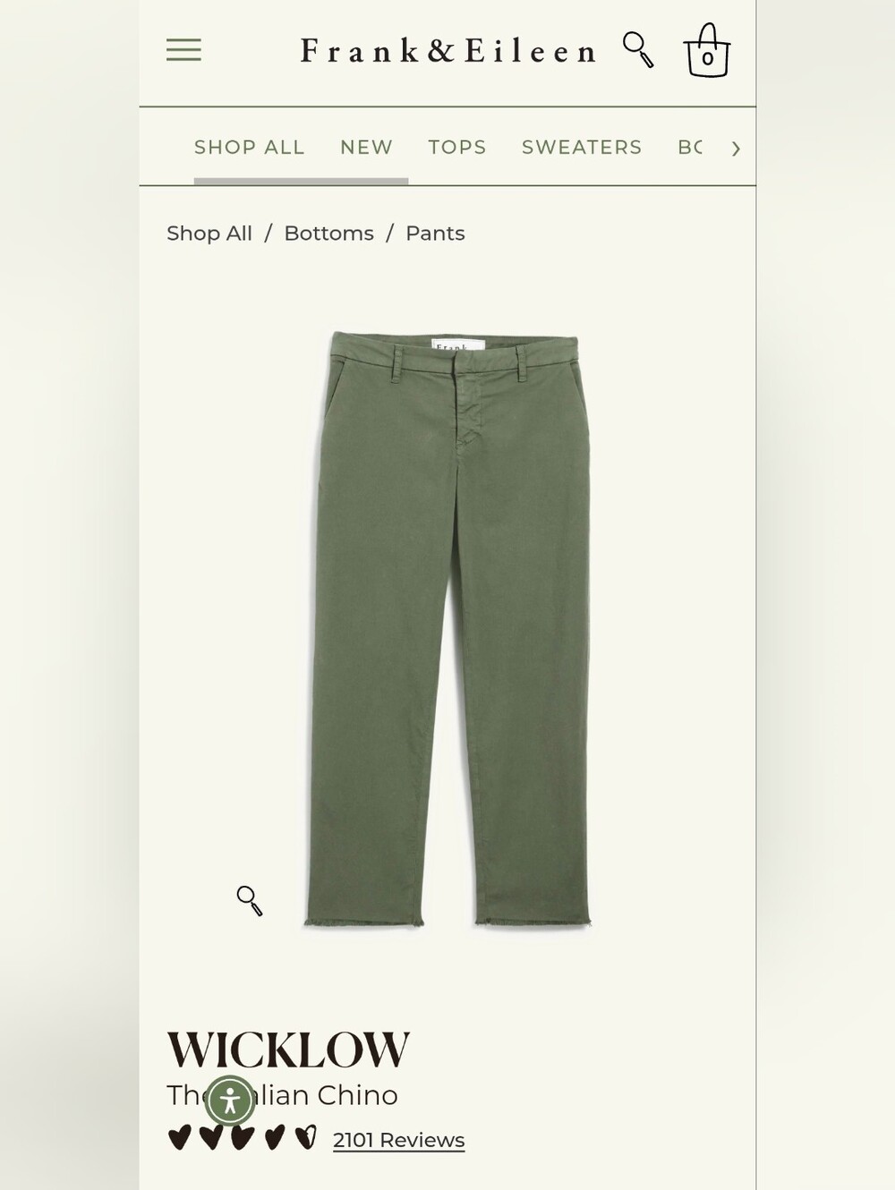Frank & Eileen Wicklow Italian Chino Pants In Army Green - Size 6